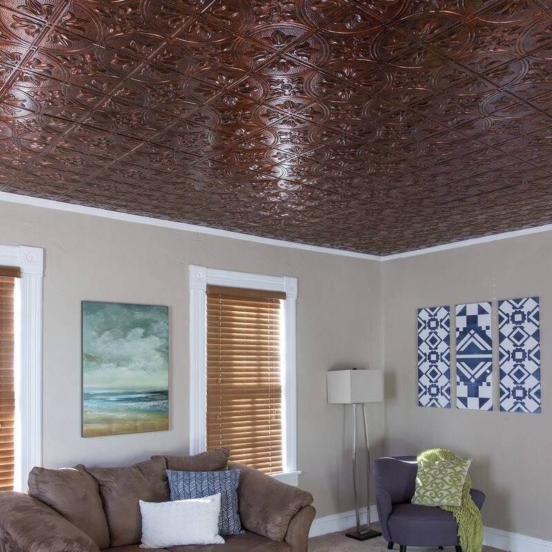 Moonstone Copper Decorative Vinyl Glue Up Ceiling Tile 5 Pack M96703