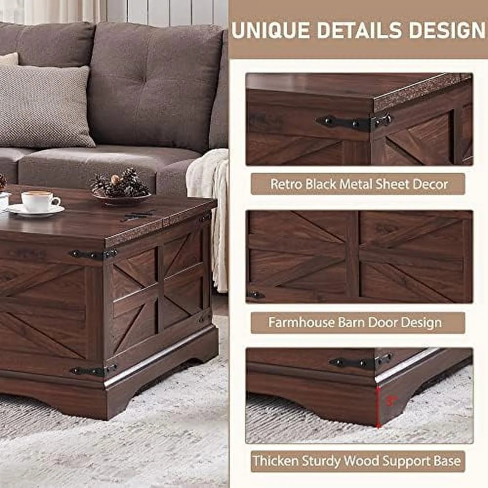 Brown Square Wood Coffee Table with Hidden Compartment R6197