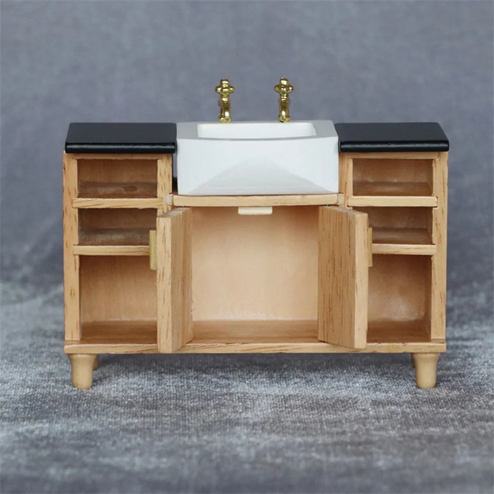 1:12 Wooden Sink Unit Cabinet Dollhouse Miniature Furniture O33718