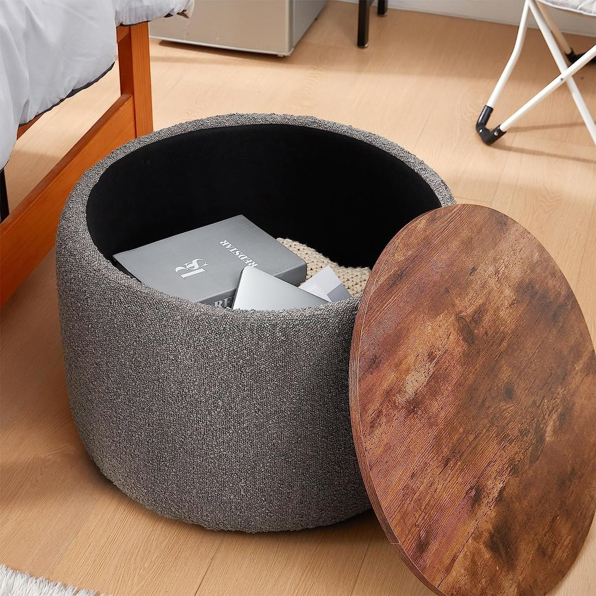 Storage Table Ottoman Gray White A30016