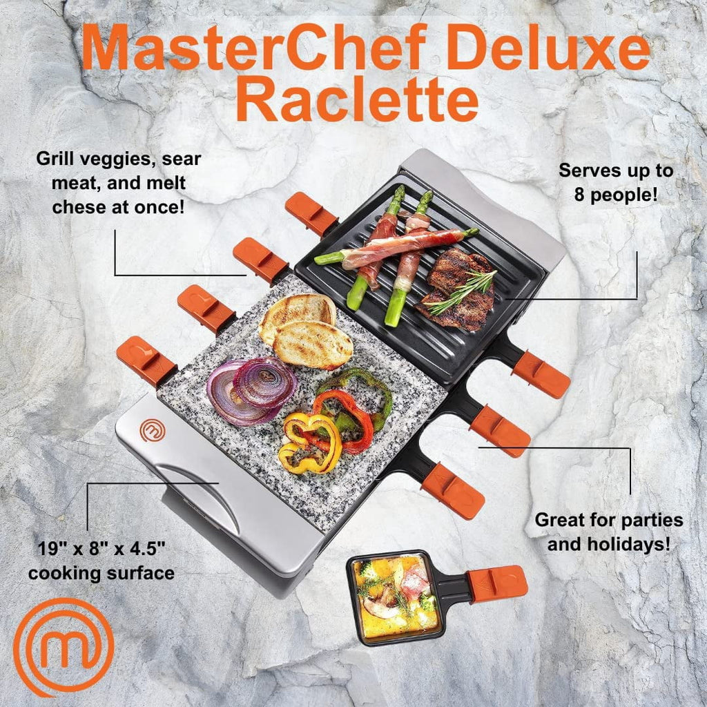 Raclette Table Grill with Non-stick Grilling Plate and Cooking Stone, 8 Person Electric Tabletop Cooker, 19" x 8" x 4.5" P661
