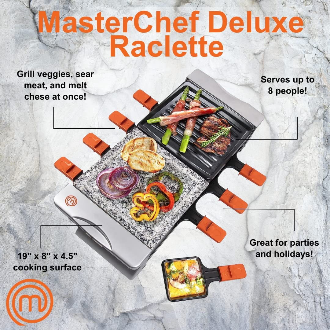 Raclette Table Grill with Non-stick Grilling Plate and Cooking Stone, 8 Person Electric Tabletop Cooker, 19" x 8" x 4.5" P661