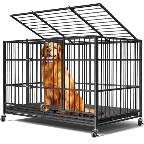 48" 38" Dog Crates with 4 Lockable Wheels, Removable Door and Tray D883