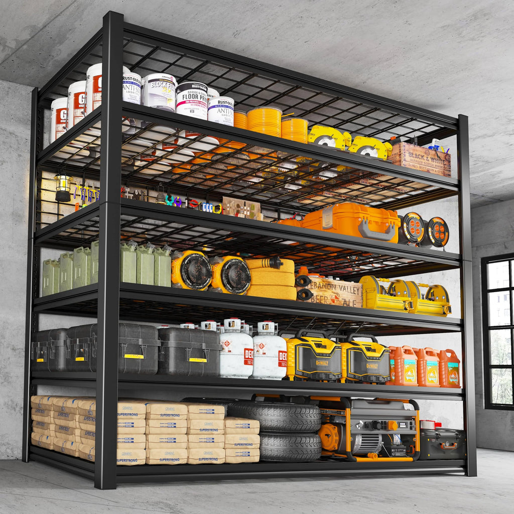 84" H Black 6-Tier Adjustable Metal Wire Shelving Unit O8377