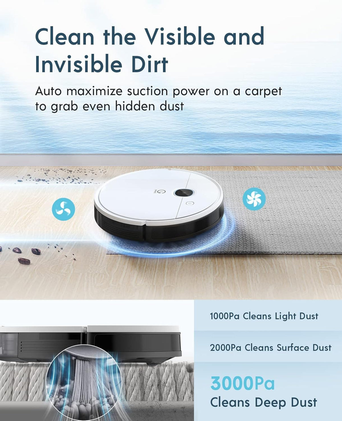 Robot Vacuum, 3000Pa Suction, Carpet Detection, Smart Visual Mapping, 110mins Runtime Q3998
