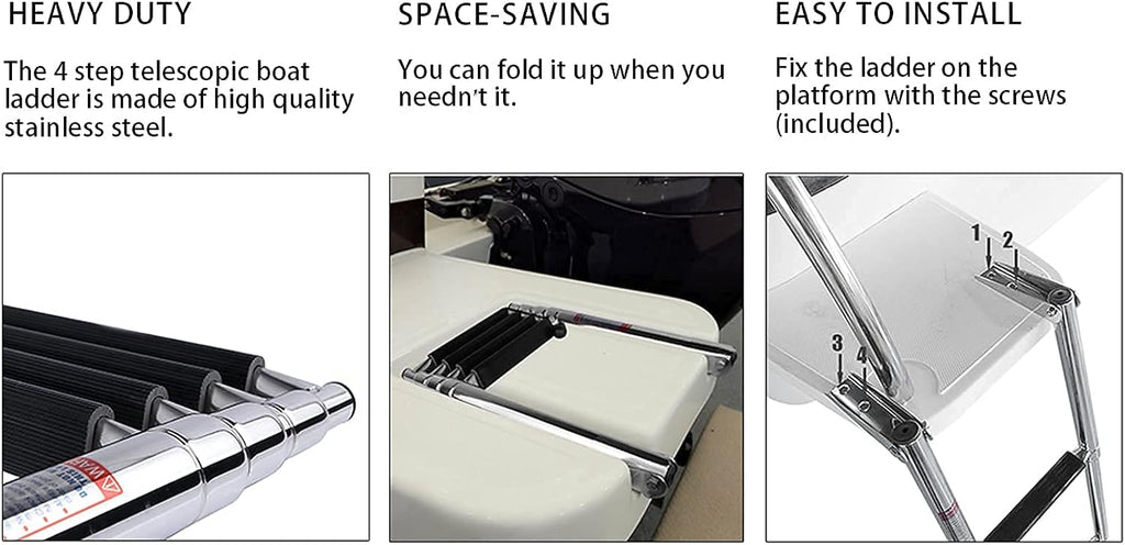 Stainless Steel Telescoping Pontoon Boat Ladder, 660 Pound Capacity, Pack of 2 G2059