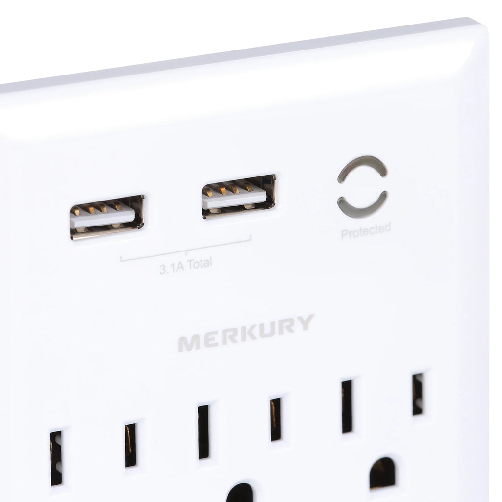White 6-Outlet USB Wall Charger Extender with Phone Stand W5259