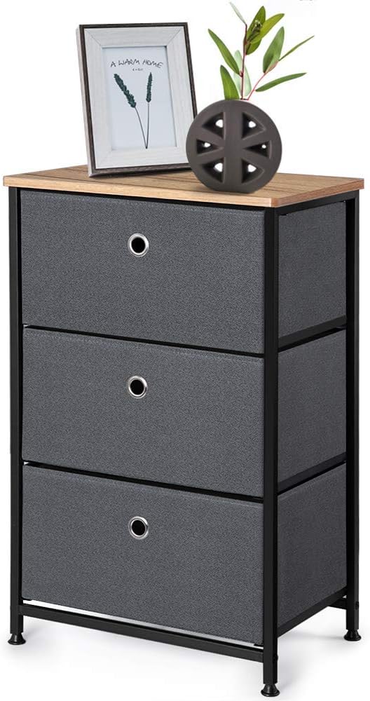 28" Vertical Dresser with 3 Drawers Fabric Nightstand with Steel Frame and Wood Top F858