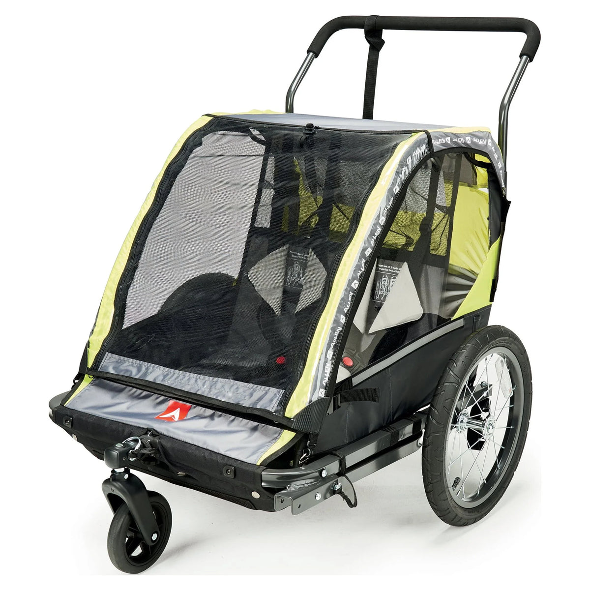 2-Child Bicycle Trailer & Stroller, 100 lbs, Green Q4794