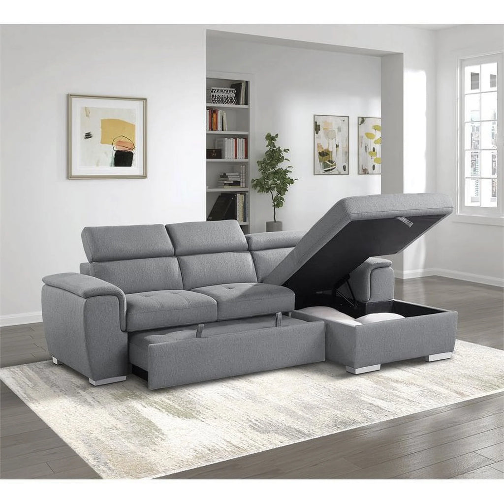 Gray 2-Piece Fabric Sectional with Pull-Out Bed K4498