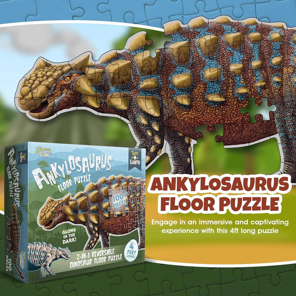 100-Piece Double Sided Glow-in-The-Dark Dinosaur Jigsaw Puzzle J536