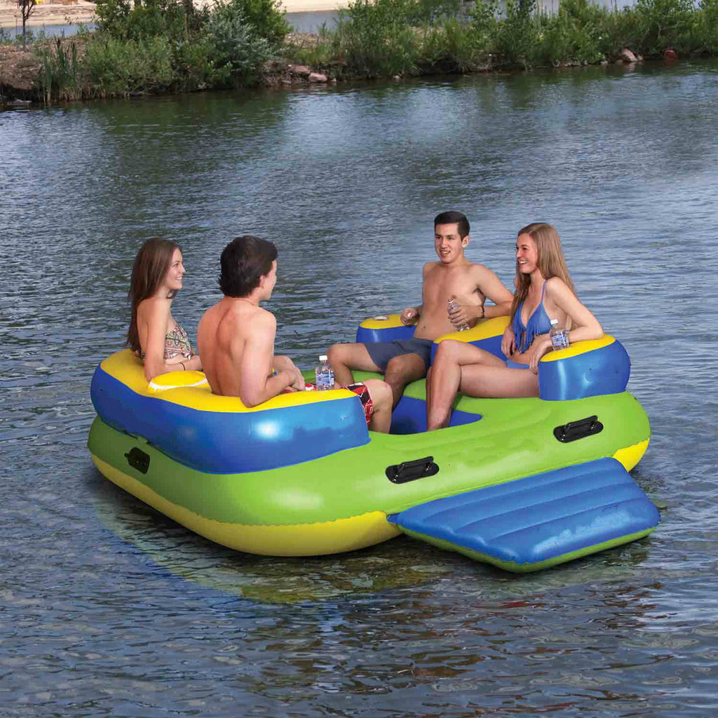 Inflatable Floating Island Lounge Raft with Cup Holders and Coolers - 4 Person G995930
