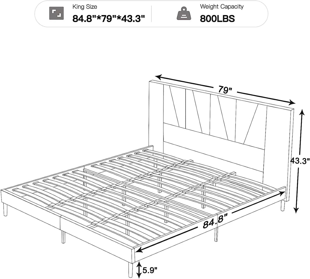 King Size Beige Fabric Upholstered Platform Bed Frame D75168