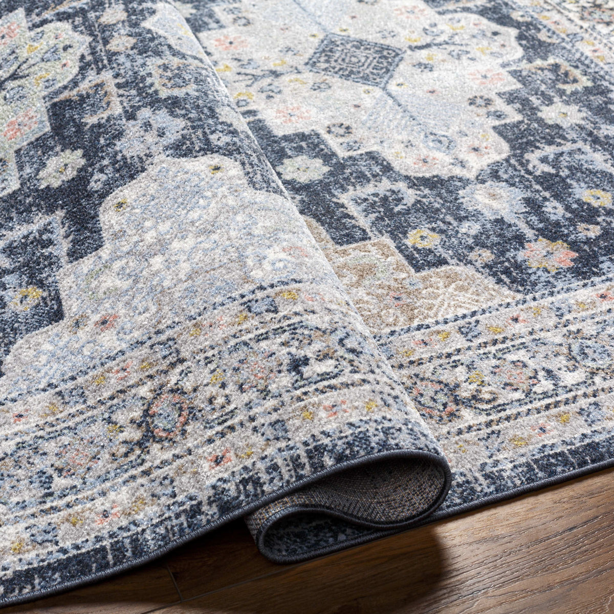 Washable Dark Blue Area Rug 8x10 B32504