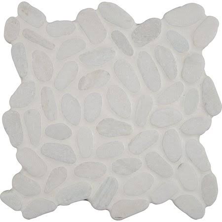 White Pebble Tumbled Marble Mesh-Mounted Mosaic Tile W763334