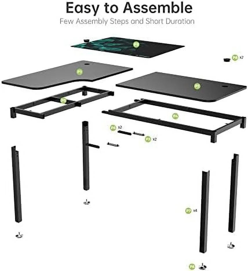 60 Inch Black L Shaped Computer Desk with Metal Legs Q26170