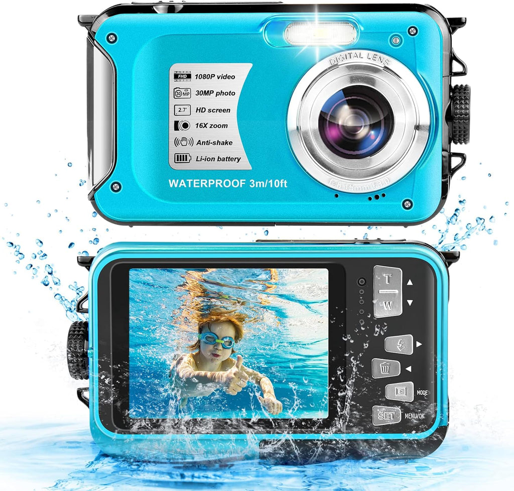 Blue 30MP 1080P 16X Zoom Waterproof Digital Camera D625587