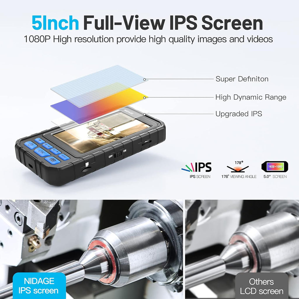 5 Big IPS Screen HD Industrial Endoscope Camera with Light, 32GB Card U209