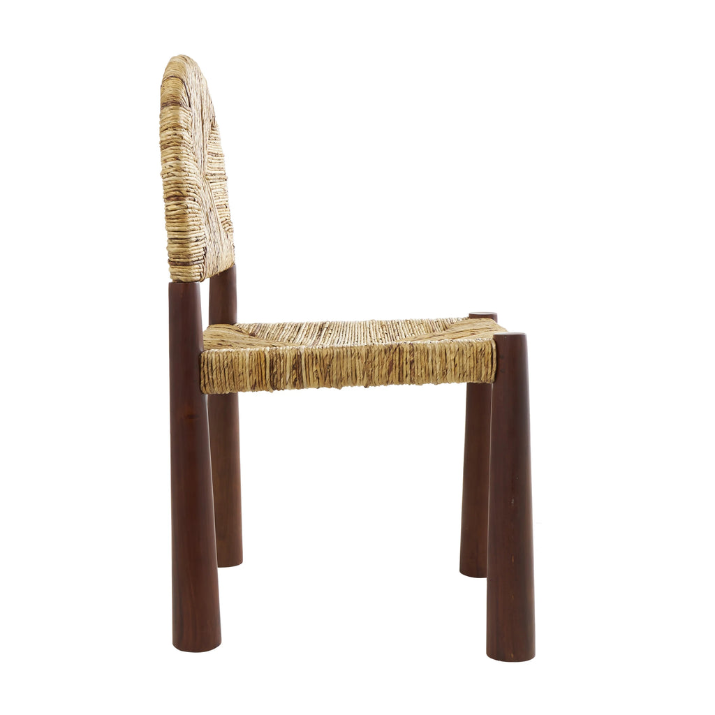 Light Brown Handmade Wood Lounge Chair with Woven Banana Leaf Seat, Set of 2 H99999