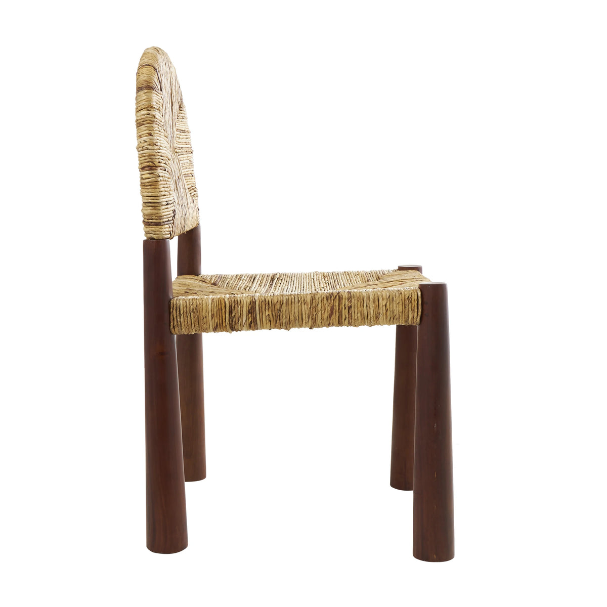 Light Brown Handmade Wood Lounge Chair with Woven Banana Leaf Seat, Set of 2 H99999