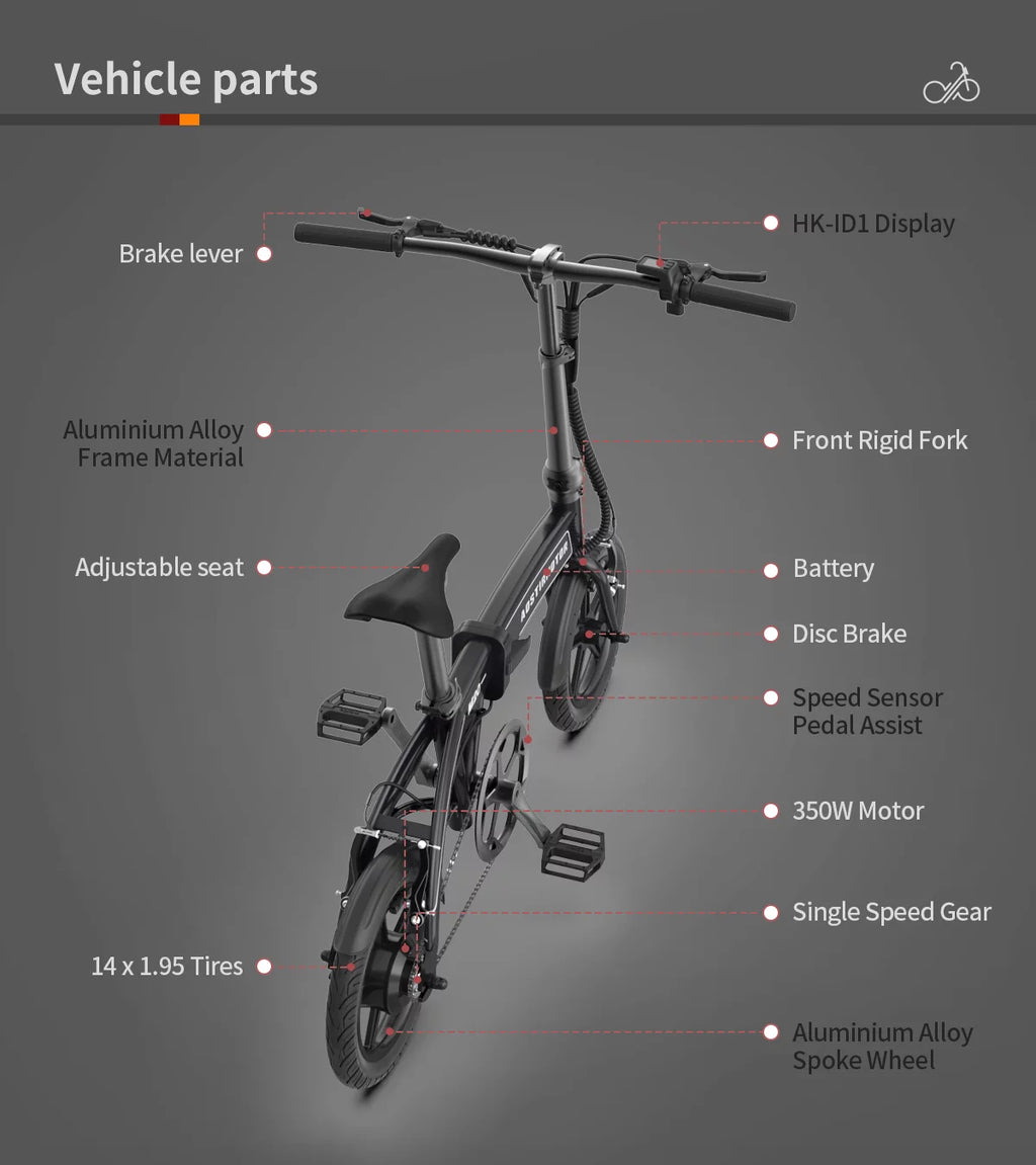 14 Electric Bike, 350W 7.5Ah/36V Lightweight Folding Electric Bicycles (White) V7425