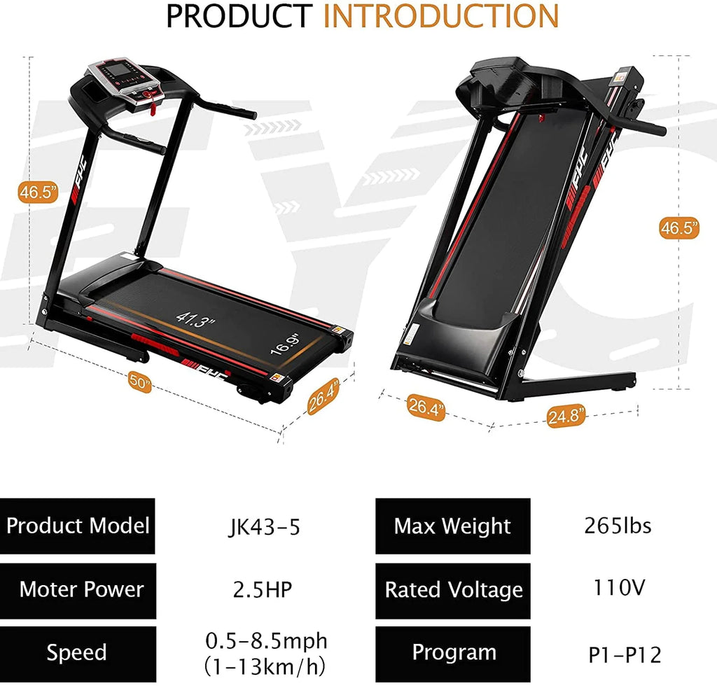 Folding Treadmill 300lb Capacity 3.5HP with Incline B29240