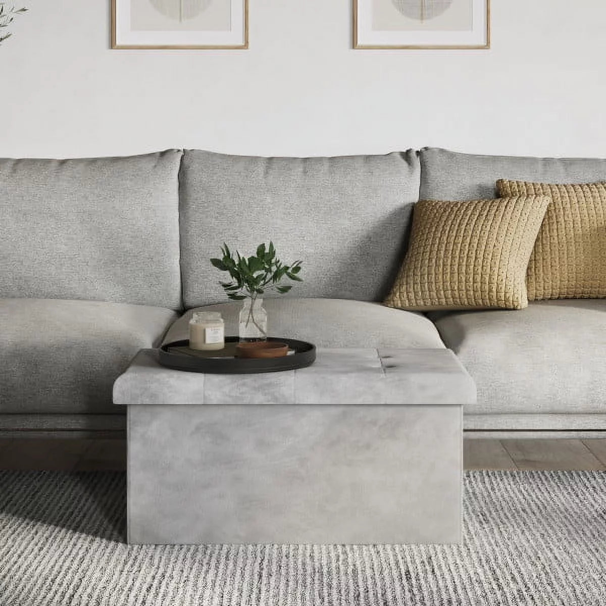 Gray Velvet Tufted Storage Ottoman P21344