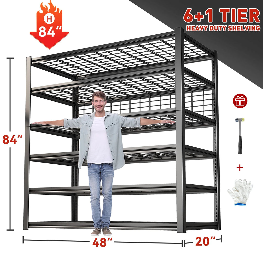 84" H Black 6-Tier Adjustable Metal Wire Shelving Unit O8377