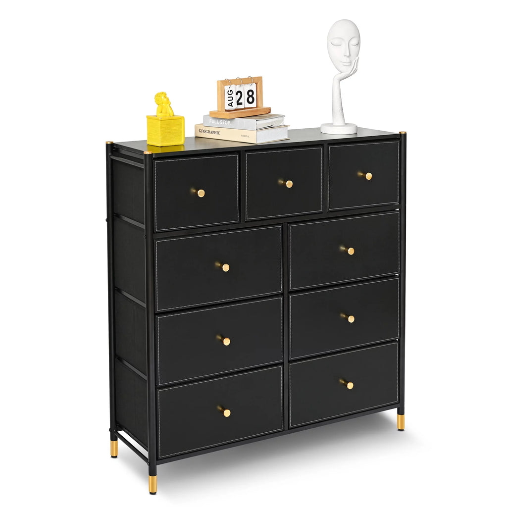 9 Drawer Fabric Dresser with Wood Top L938