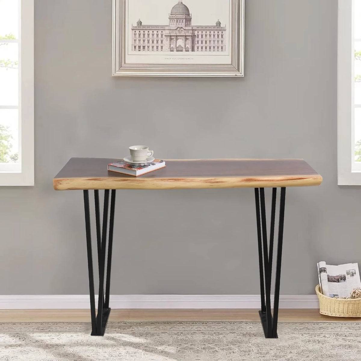 Solid Wood Console Table with Metal Legs U9407