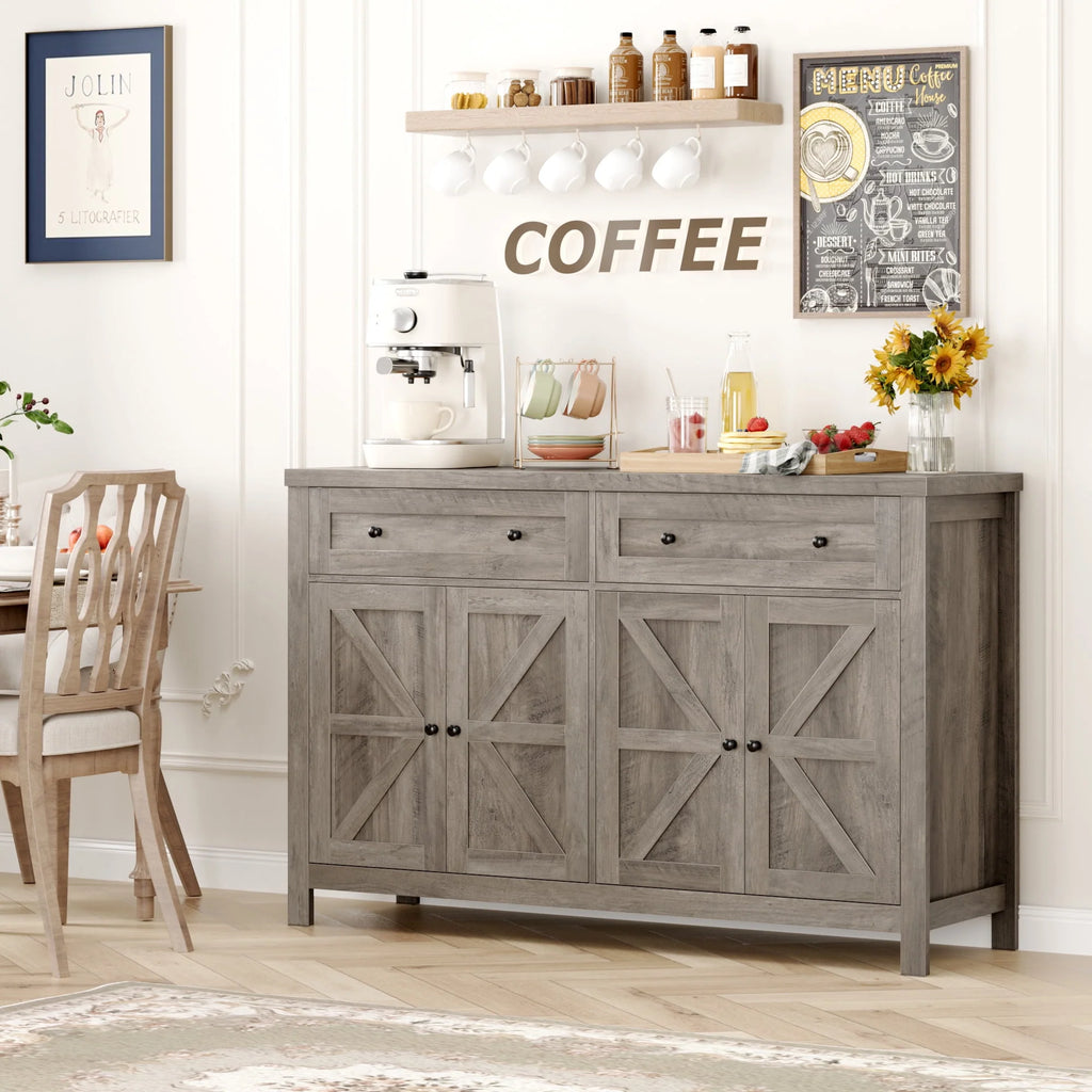 Gray 4-Doors 2-Drawers Wood Buffet Sideboard C4901