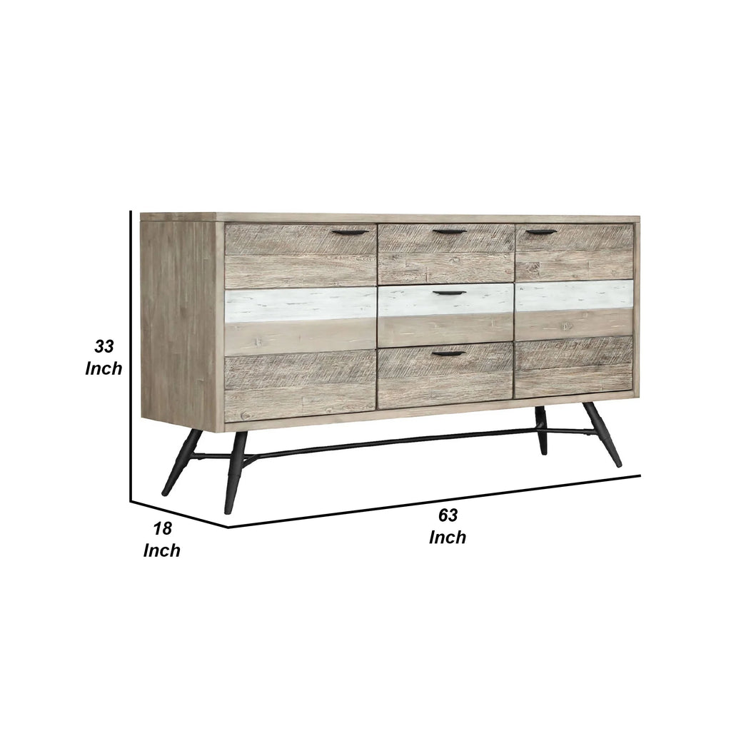 63 Inch Acacia Wood Sideboard Buffet Console Cabinet, 3 Drawers, Brown O1519