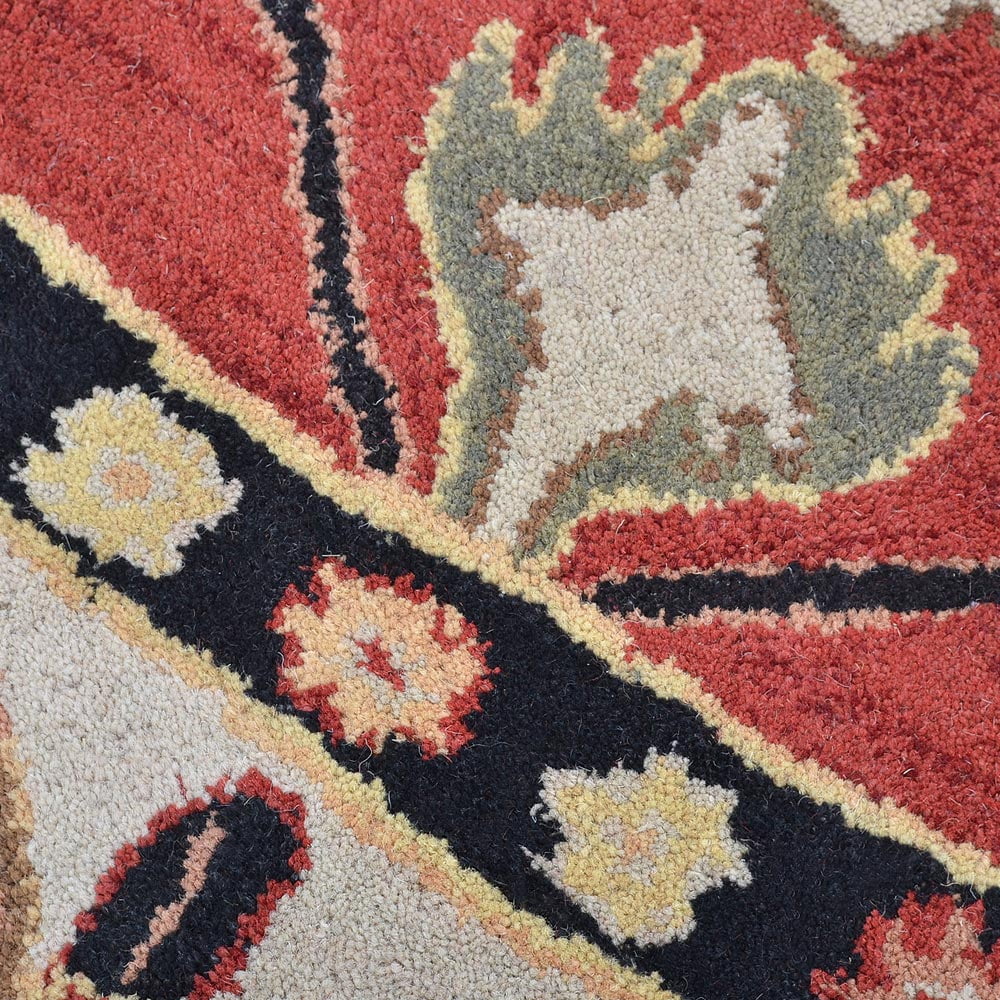 10'x10' Round Red Cream Hand Tufted Wool Area Rug O19679