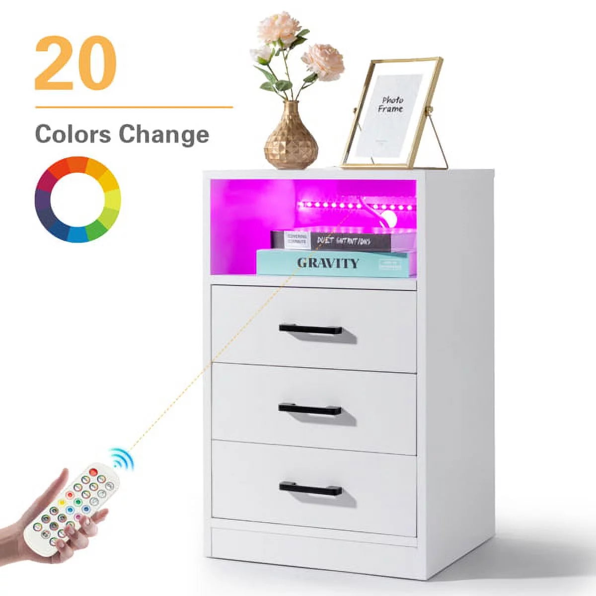 White End Table with Charging Station and 3 Storage Drawers Q325722