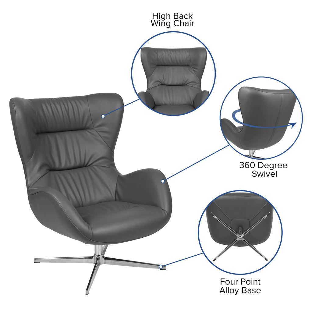 Gray LeatherSoft Swivel Wing Chair P31903