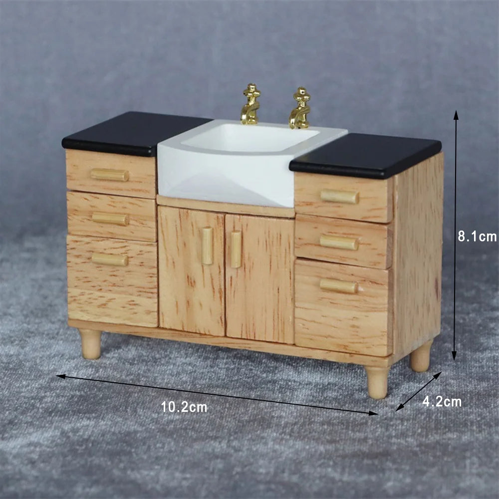 1:12 Wooden Sink Unit Cabinet Dollhouse Miniature Furniture O33718
