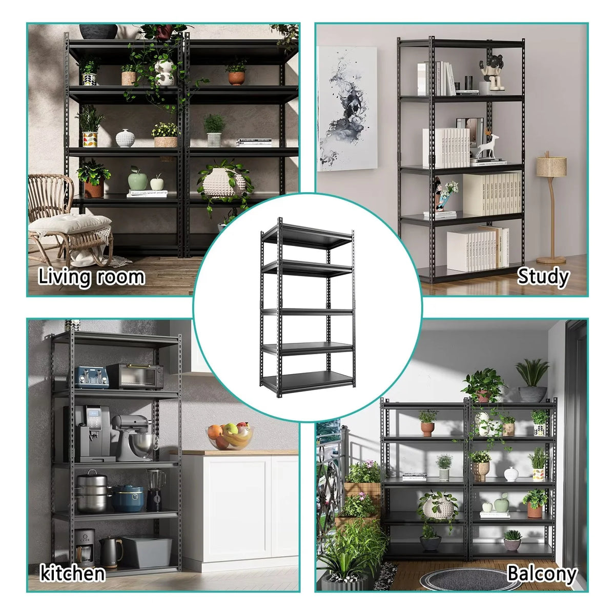 Heavy Duty 5-Tier Metal Garage Storage Shelving Rack, 35.8" W x 16.2" D x 72" H V71584