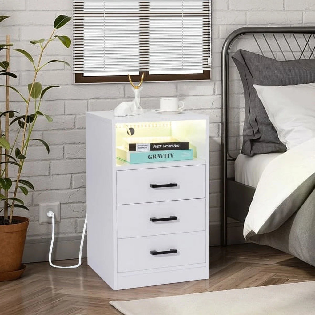White End Table with Charging Station and 3 Storage Drawers Q325722