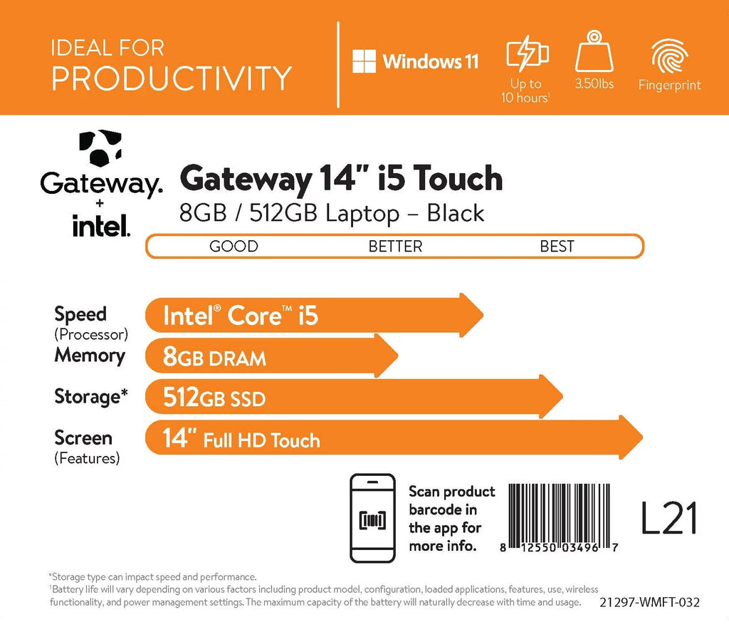 14.1" Ultra Slim Notebook FHD Touchscreen Intel Core i5 8GB RAM 512GB SSD Black Q2826