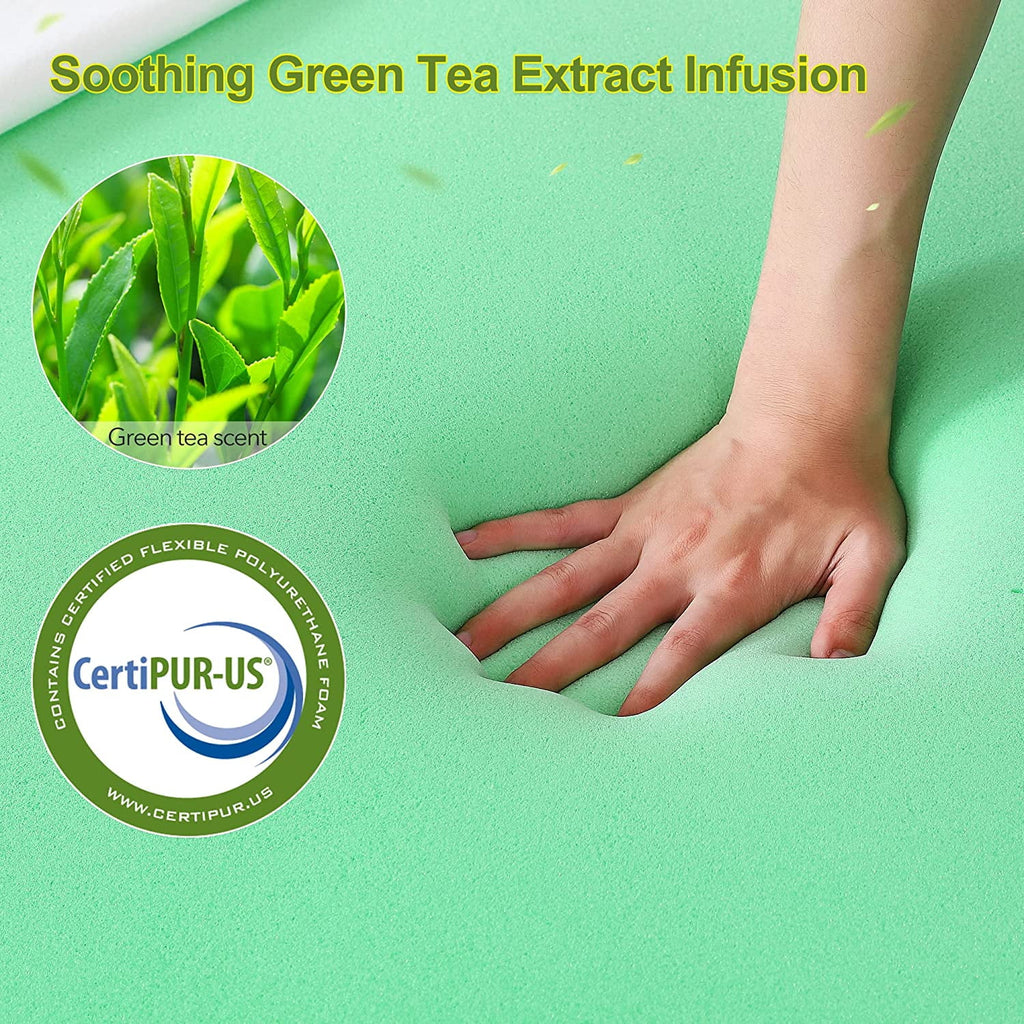 3 Inch Green Tea Memory Foam Mattress Topper with Zippered Bamboo Cover Y2298
