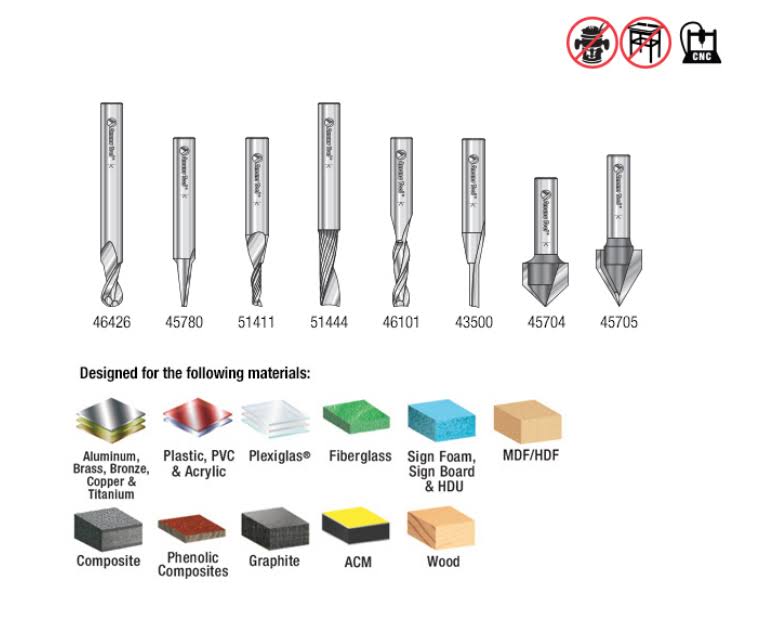 8-Pc CNC Router Bit Collection 1/4x22 Q775