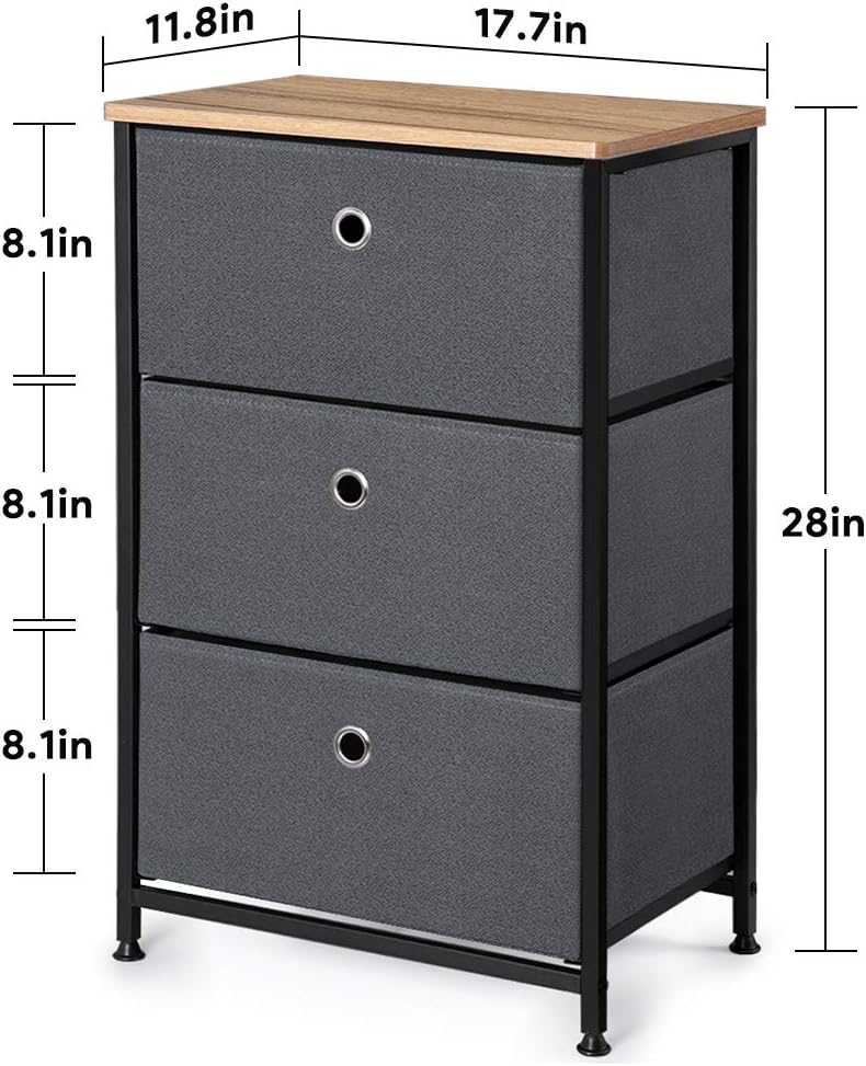 28" Vertical Dresser with 3 Drawers Fabric Nightstand with Steel Frame and Wood Top F858