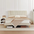 King Size Beige Fabric Upholstered Platform Bed Frame D75168