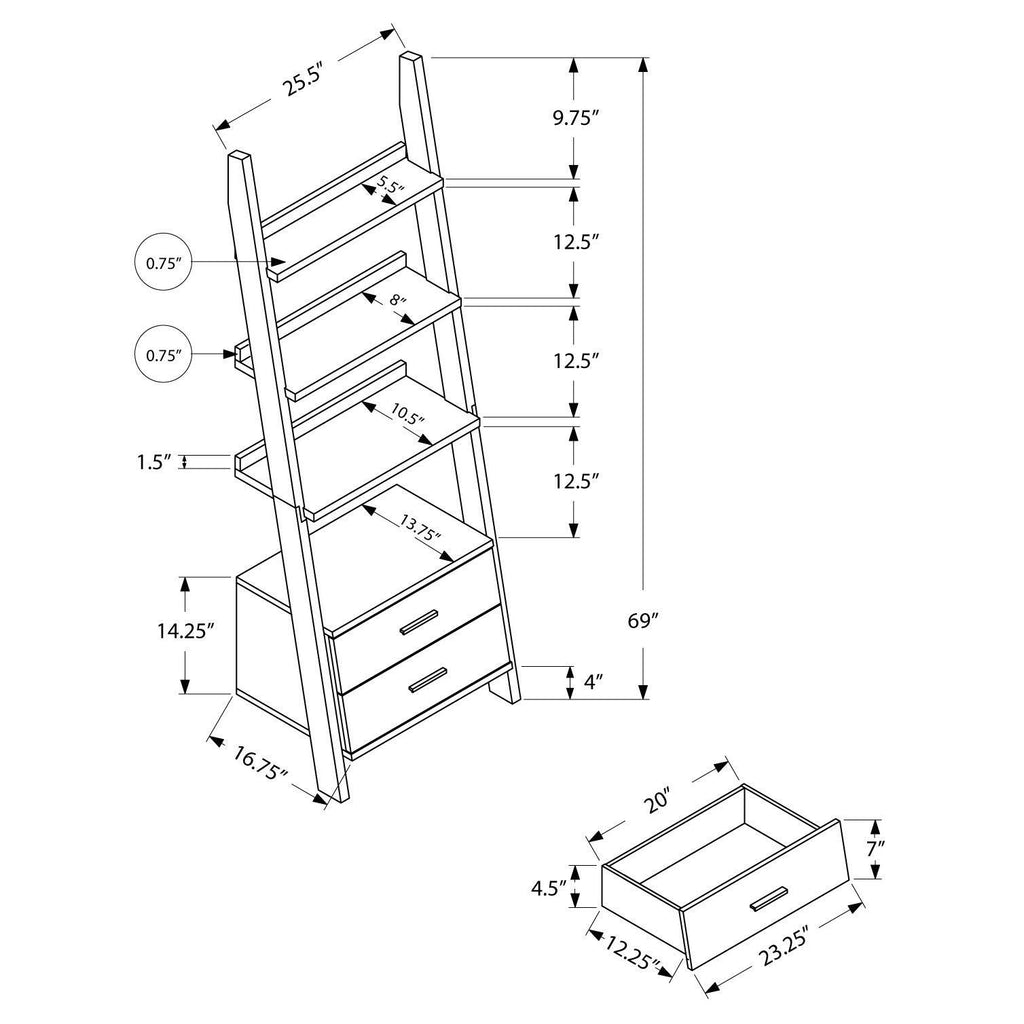 White Ladder Bookcase with Drawers M323