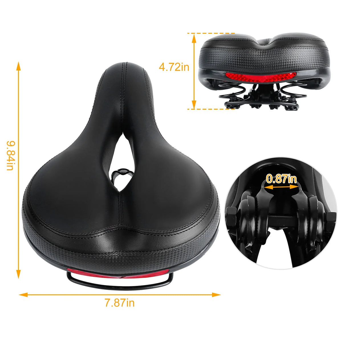 Black Red Bicycle Saddle Replacement with Dual Shock Absorbing Springs X33337