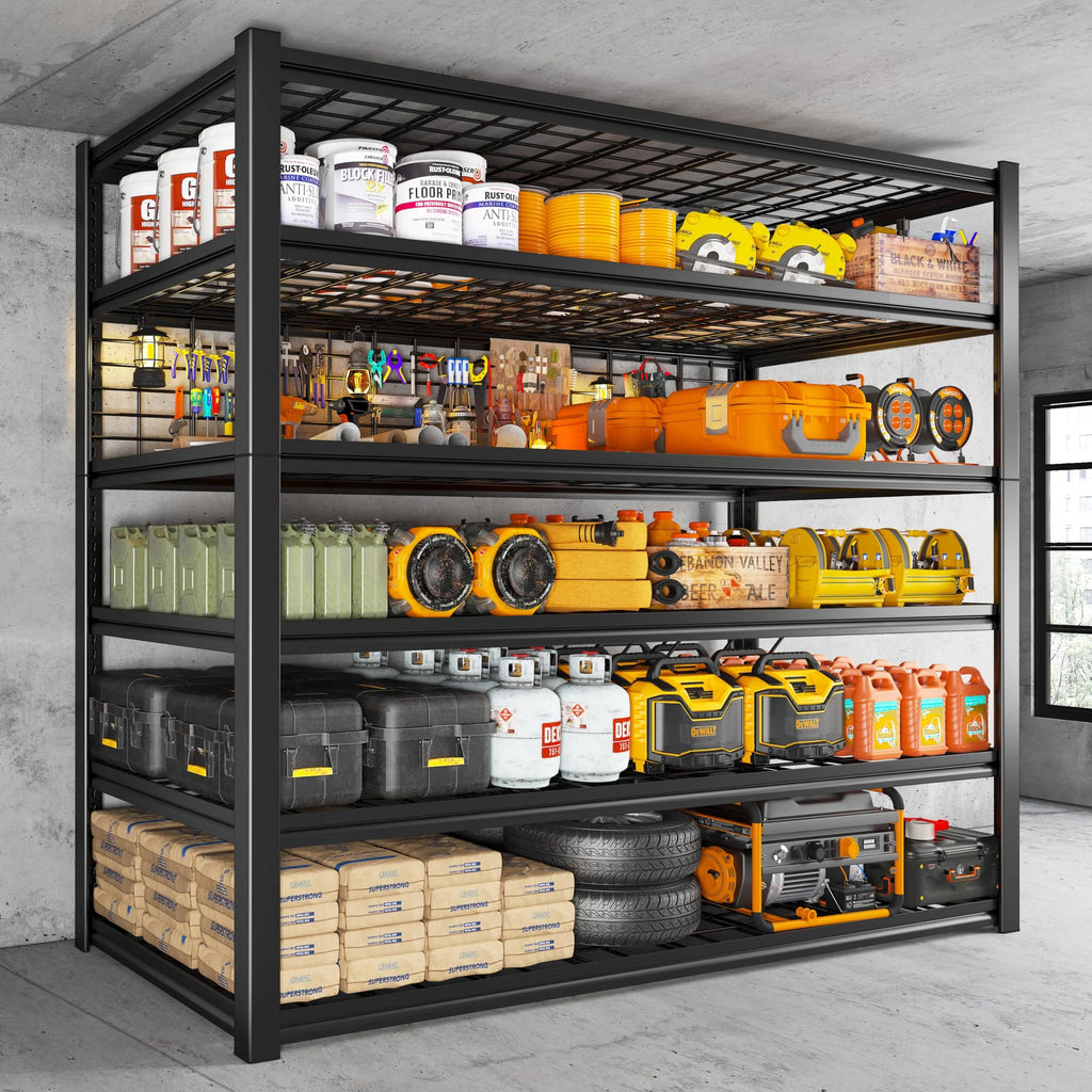 84" H Black 6-Tier Adjustable Metal Wire Shelving Unit O8377