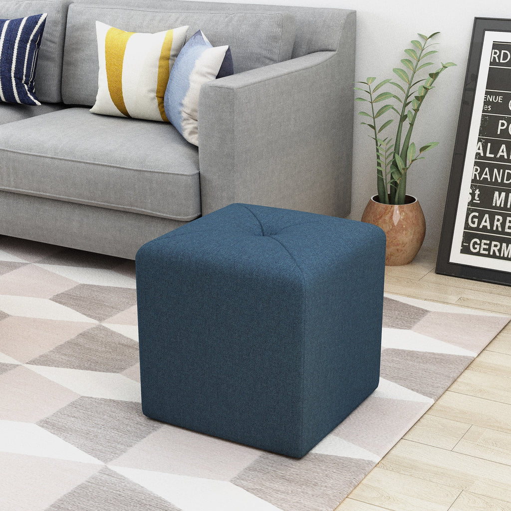 Navy Blue Fabric Square Ottoman P128230
