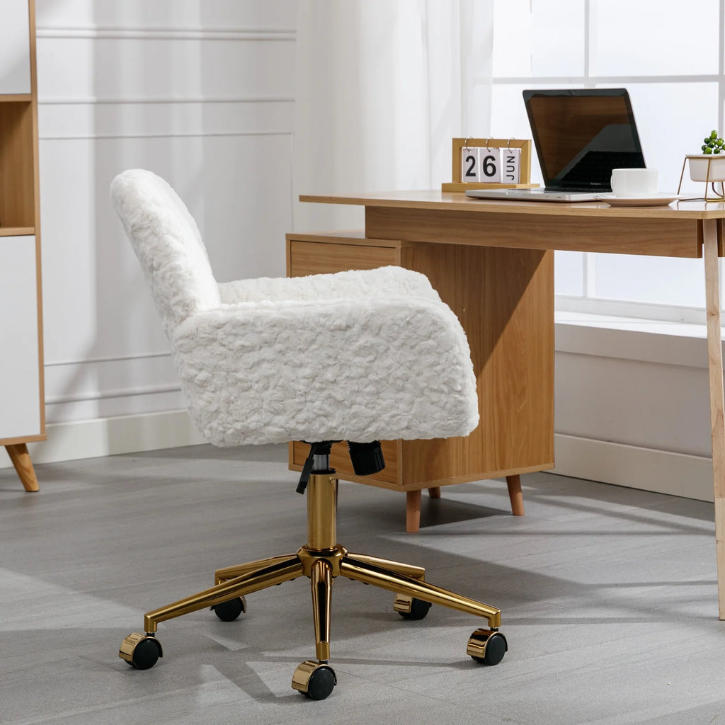 Beige Faux Rabbit Hair Office Chair with Adjustable Swivel G23584