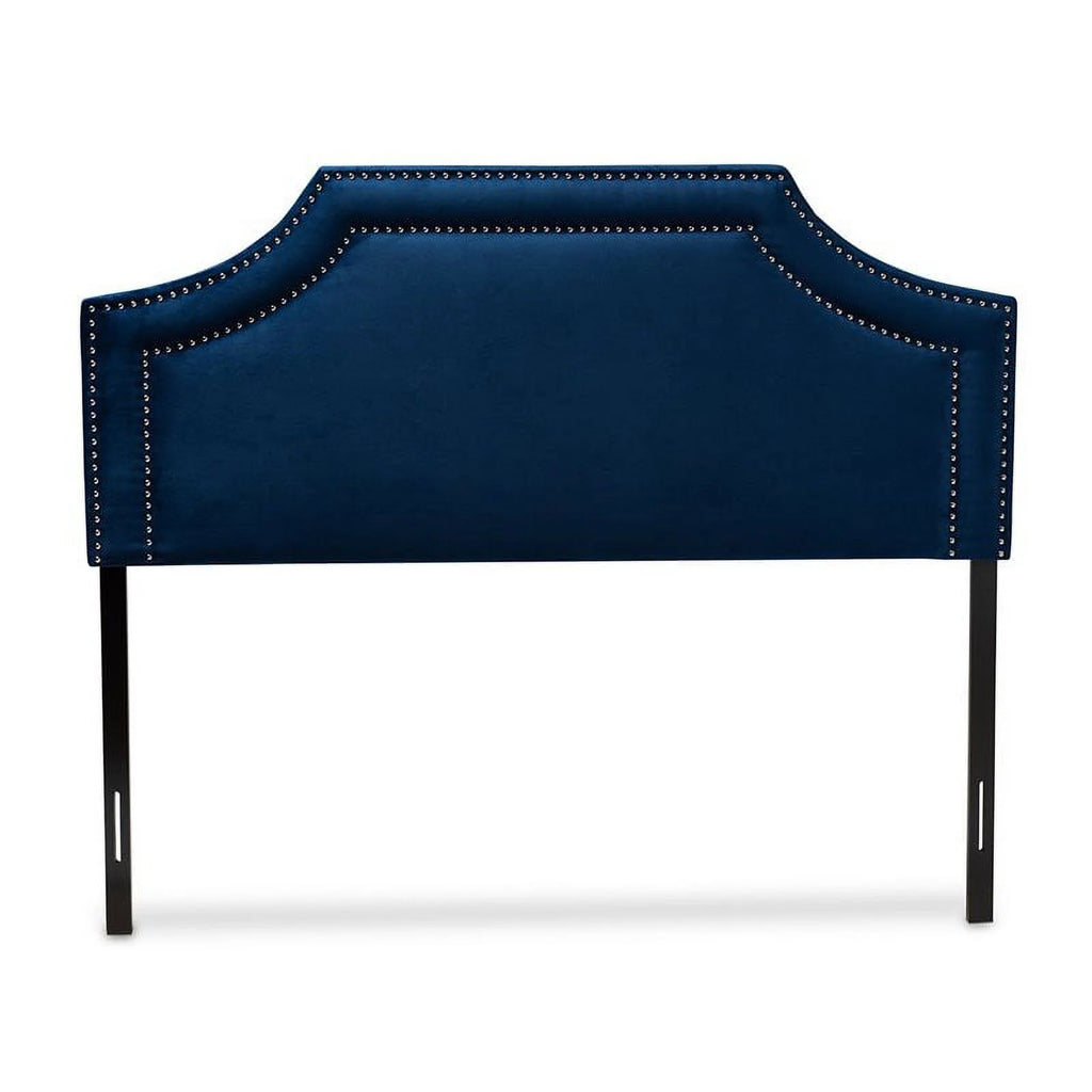 Velvet and Wood Queen Headboard in Navy Blue C1313