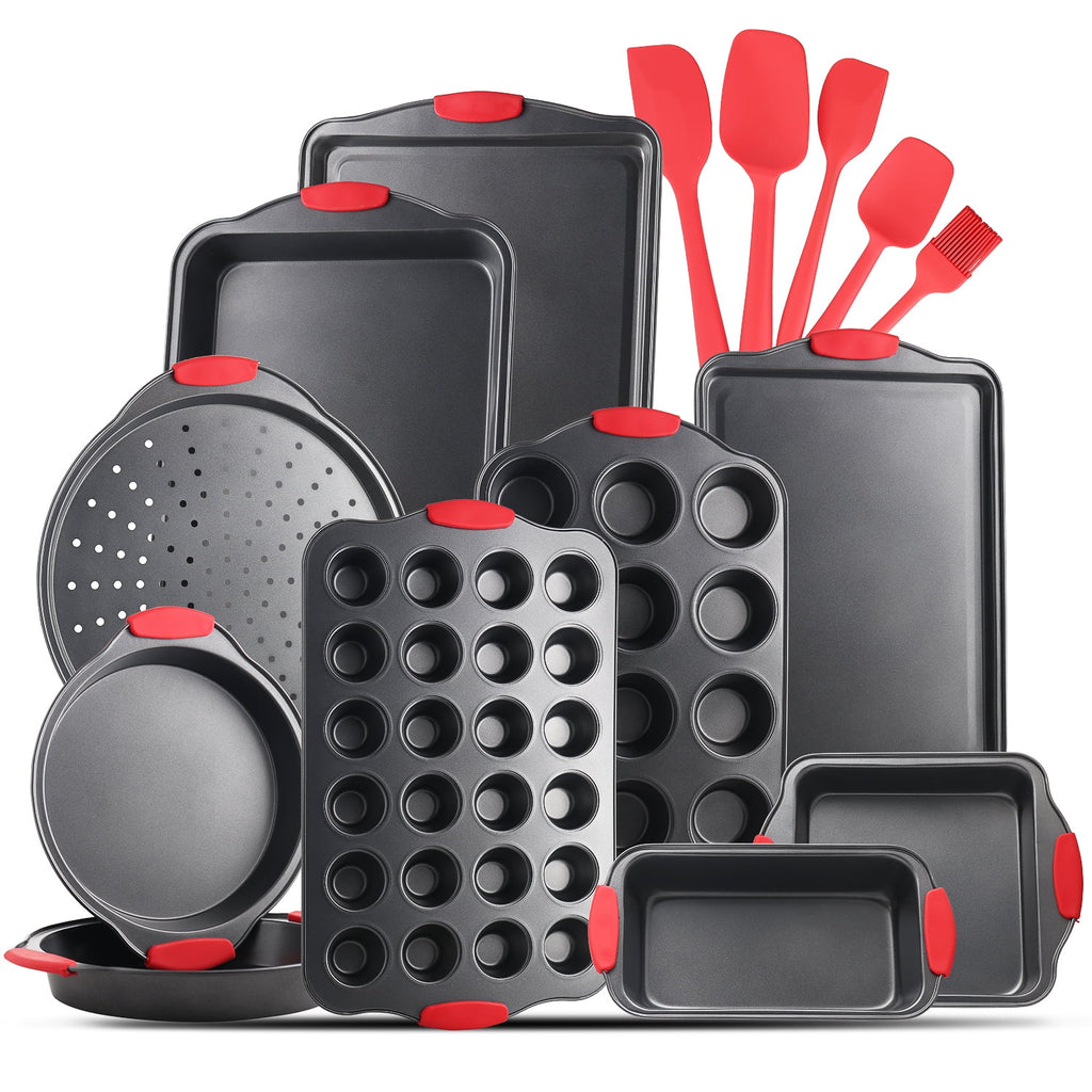 15 PC Nonstick Carbon Steel Bakeware Set with Silicone Handles T17414